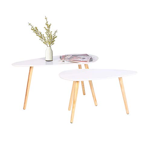 2 x Blanco de madera mesa de café sala de estar mesa juego de mesa de café mesa redonda mesa de café, mesa auxiliar blanco con B85* T50 * H45 cm/B70 * T35 * H40 cm