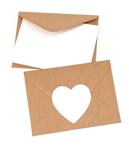 25 Mini Sobres kraft con tarjeta y etiqueta corazón blanca