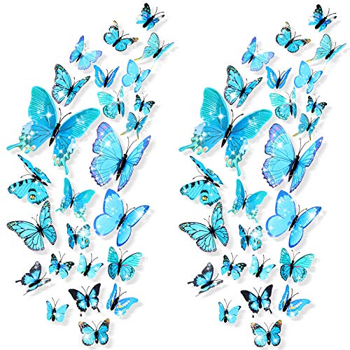 48 Pegatinas de Pared de Mariposa 3D Calcomanías de Pared de Mariposa Extraíbles Pegatina Mural de Pared Bling Animado para Decoración de Hogar y Habitación Oficina de Fiesta de Bricolaje (Azul)