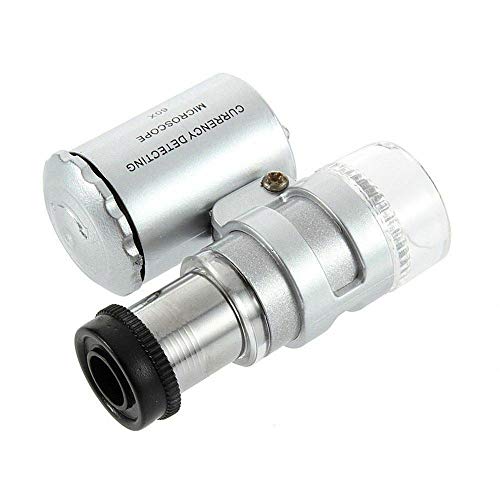 60X Microscope Mini portátil LED de Aumento Lupa Bolsillo Joyas Lupas UV Lupa de luz Microscopio Plata