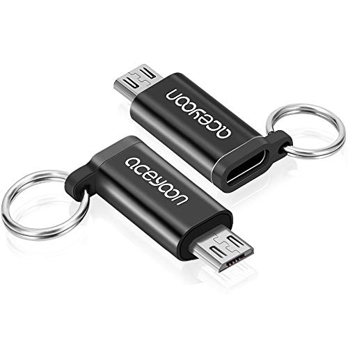 aceyoon Adaptador Micro USB a USB C 2 Pack Adaptador 3A Carga Rápida y Sincronización USB Tipo C (Hembra) a Micro USB (Macho) con Llavero Conector de Aleación Aluminio para Huawei y más