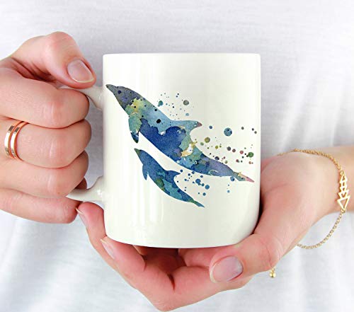 Ad4ssdu4 Taza de delfín, regalo de delfín colorido, acuarela, taza de artista, Dolphin, taza de café, regalo único de delfín