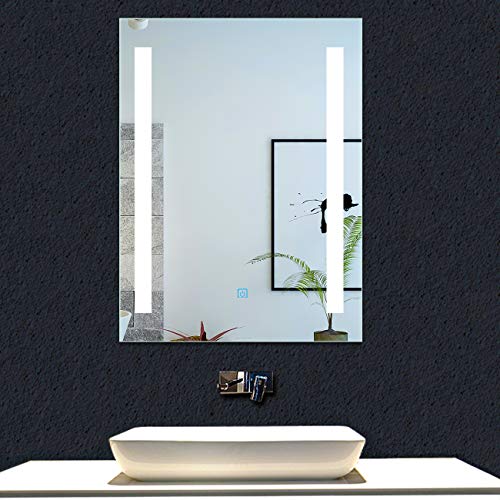 AICA SANITARIOS Espejo de baño 45x60 cm Espejo led - Interruptor Táctil - Función Anti-Niebla - Frío Blanco (6000K) - Espejo de Pared - Espejo con iluminación