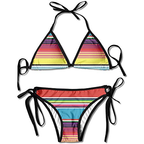 alice-shop Coloridas Mantas mexicanas Bikini de Rayas Bikini de Verano para Mujer Top Triangular Bikinis Traje de baño Conjunto de 2 Piezas Sexy
