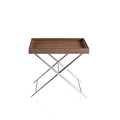 Angel Cerdá | Mesa de Rincón con Bandeja de Nogal, Estructura de Acero Cromado, Estilo Moderno Angel Cerdá | Mesa de Rincón con Bandeja de Nogal, Estructura de Acero Cromado, Estilo Moderno