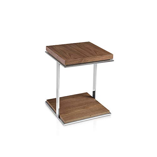 Angel Cerdá | Mesa de Rincón con Tapas de Madera Nogal, Estructura de Acero Cromado, Cuadrada, Estilo Moderno Angel Cerdá | Mesa de Rincón con Tapas de Madera Nogal, Estructura de Acero Cromado, Cuadrada, Estilo Moderno
