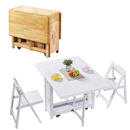 AOIWE -C - Mesa de comedor plegable de 1,3 m, diseño de mariposa, madera maciza de pino natural, 2 sillas