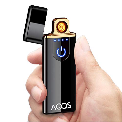 AQOS Mechero electrico, Recargable con Cable USB, Encendedor, sin Llama, antiviento, Original, Lighter, Cocina, para Velas, Cigarrillos, cerillas, pequeño, tactil, Negro.