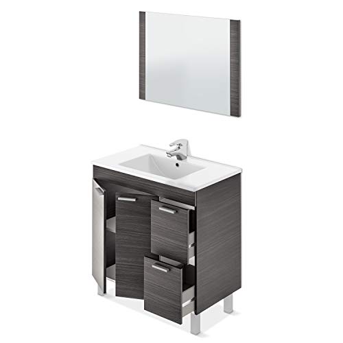 ARKITMOBEL 305450G- Mueble de baño Aktiva con 2 Puertas y Espejo, modulo Lavabo Color Gris Ceniza, Medidas: 80 x 80 x 45 cm de Fondo