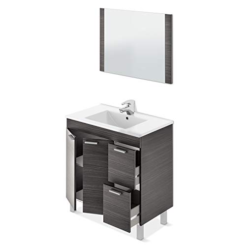 ARKITMOBEL 305450G- Mueble de baño Aktiva con 2 Puertas y Espejo, modulo Lavabo Color Gris Ceniza, Medidas: 80 x 80 x 45 cm de Fondo ARKITMOBEL 305450G- Mueble de baño Aktiva con 2 Puertas y Espejo, modulo Lavabo Color Gris Ceniza, Medidas: 80 x 80 x 45 cm de Fondo