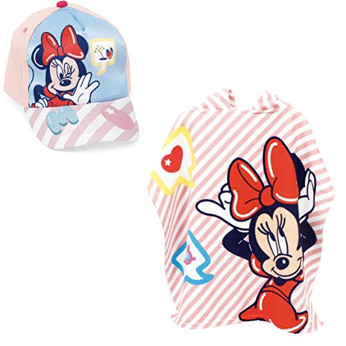 ARTESANIA Y DISEÑO TEXTIL, S.A. Poncho Minnie Mouse Toalla para Playa o Piscina + Gorra Minnie Mouse Disney para niñas (Modelo 2)
