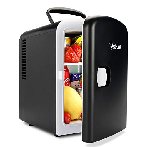 AstroAI Mini Refrigerador, Mini Nevera Portátil para el Skincare 4L 6 Latas de Refrescos, Mini Neveras 220V/12V para Enfriar y Calentar (Negro)