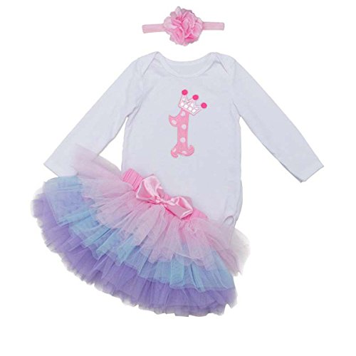 BabyPreg Primera Manga Larga tutú del cumpleaños del Equipo del Vestido de la Venda del bebé (9-12 Meses, Rosa púrpura)