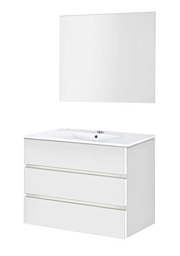 Baikal 830134039 Conjunto de Muebles de Baño con Lavabo y Espejo Luna Lisa, Suspendido a la Pared, Tres Cajones, Melamina 16mm, Acabado en Color Blanco Mate, 100 X 76 X 46 cm Baikal 830134039 Conjunto de Muebles de Baño con Lavabo y Espejo Luna Lisa, Suspendido a la Pared, Tres Cajones, Melamina 16mm, Acabado en Color Blanco Mate, 100 X 76 X 46 cm
