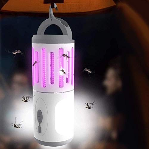 Bakaji - Mosquitera eléctrica UV LED con función de lámpara y linterna de emergencia LED, electroinsecticida con gancho para camping, casa, anti mosquitos, alimentación de batería de litio USB
