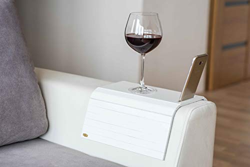Bandeja de madera para reposabrazos de sofá, soporte para teléfono (blanco) Bandeja de madera para reposabrazos de sofá, soporte para teléfono (blanco)
