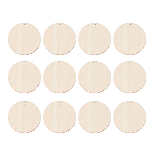 Besportable - 50 piezas de madera redonda con agujero para discos redondos, piezas de madera para manualidades, etiquetas de madera vacías para centro de mesa de dibujo del obra de arte del niño 2 cm