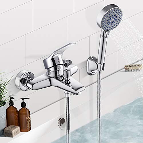 BONADE Grifo para Bañera con Alcachofa de Mano de 5 Funciones Grifería de Ducha Monomando con Manguera de Ducha de 1,5 m, Grifo de Latón Cromado en Pared BONADE Grifo para Bañera con Alcachofa de Mano de 5 Funciones Grifería de Ducha Monomando con Manguera de Ducha de 1,5 m, Grifo de Latón Cromado en Pared