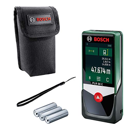 Bosch medidor láser PLR 50 C, rango de medición: 0,05 m – 50 m, pantalla con panel táctil, en caja