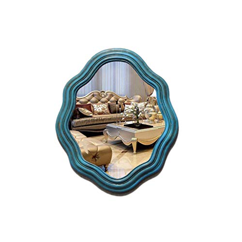 C-J-Xin Espejo de baño Azul, Urge Retro Sala de Estar Espejo Decorativo romántico Flower House Espejos de Pared 43.8 * 52cm Espejo para maquillarse (Color : Blue, Size : 43.8 * 52cm)