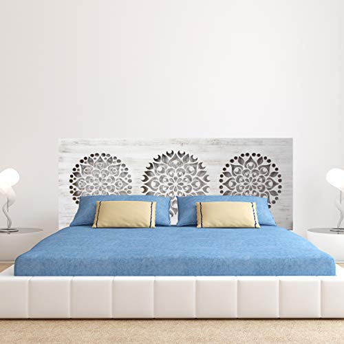 Cabecero de Cama en Madera Calada, para Cama de135. Fabricado artesanalmente en España-. Decorado con Mandalas, Pintado a Mano- Modelo Mosaico 161 (Blanco Envejecido, 145x80 cm) Cabecero de Cama en Madera Calada, para Cama de135. Fabricado artesanalmente en España-. Decorado con Mandalas, Pintado a Mano- Modelo Mosaico 161 (Blanco Envejecido, 145x80 cm)