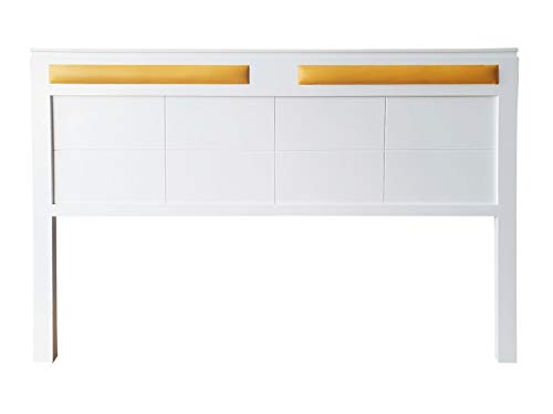 cabecero Siena Fabricado en Madera Maciza de Pino insigni Acabado en Blanco (para Cama de 105 (115 x 120 cm), Tapizado Amarillo)