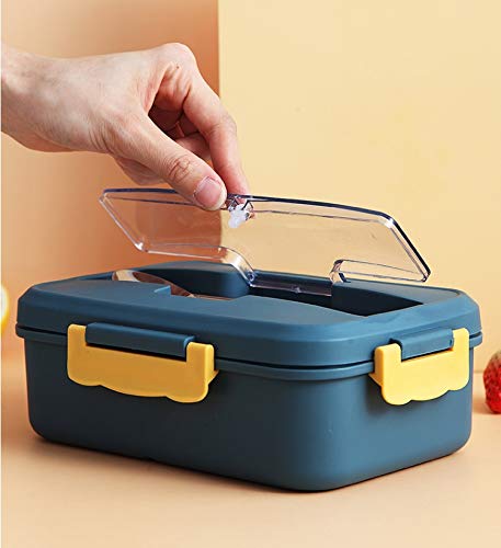 Caja de Bento, Lunch Box Infantil, Fiambreras con 3 Compartimentos, Cuchara Tenedor Lonchera, Fiambreras Caja de Almuerzo Ideal para Microondas