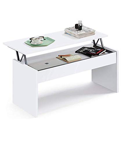 CAMBIA TUS MUEBLES - Mesa de Centro elevable para Comedor, salón Premier, Mesa Auxiliar en Color Roble o Blanco (Blanco) CAMBIA TUS MUEBLES - Mesa de Centro elevable para Comedor, salón Premier, Mesa Auxiliar en Color Roble o Blanco (Blanco)