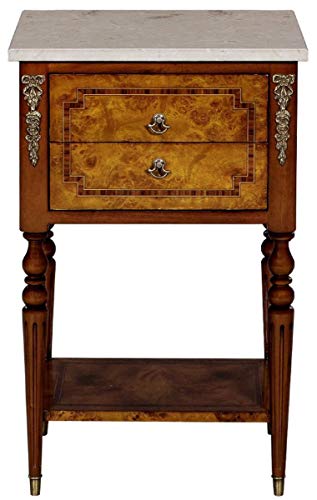 Casa Padrino Mesa Auxiliar Barroco de Lujo marrón Claro/marrón/Crema 42 x 31 x A. 68 cm - Mesa de Madera Maciza con Tapa de mármol - Mesita de Noche - Muebles Barrocos