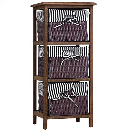 Casaria Estante con 3 cestas de poliratán y estructura de madera de Paulownia Marrón mueble de almacenamiento decoración Casaria Estante con 3 cestas de poliratán y estructura de madera de Paulownia Marrón mueble de almacenamiento decoración