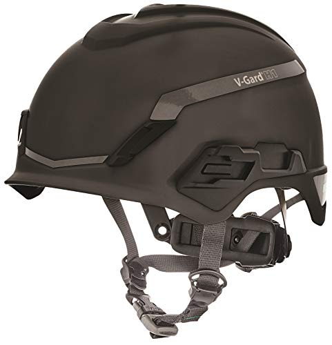 Casco de Seguridad Industrial para Escalada MSA V-Gard H1 - Novent -Negro - 52–64 cm - Casco con barboquejo para Trabajo en Alturas y Rescate - EN397 y ANSI