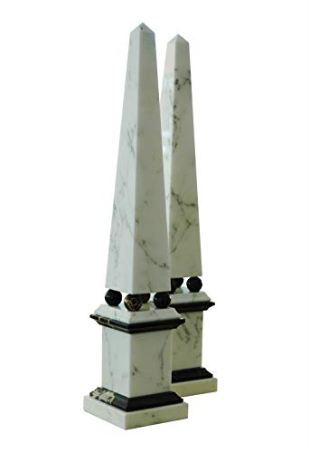 CBAM OBELISCO - Portoro clásico de mármol blanco de Carrara y negro con esferas blancas y negras de mármol con Orbs Classic Obelisk Home Design H.47 cm