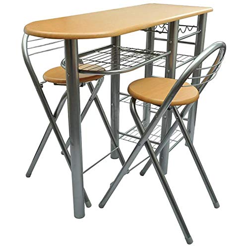 Cikonielf - Mesa de bar y 2 sillas altas con 2 sillas y mesa de desayuno, mesa alta con estante de almacenamiento para cocina Cikonielf - Mesa de bar y 2 sillas altas con 2 sillas y mesa de desayuno, mesa alta con estante de almacenamiento para cocina