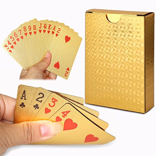 Cisixin 24K Hoja de Oro Poker Naipes Cubierta Carta de con Idea Box Buen Regalo, Poker Naipes Tabla Juegos Regalo