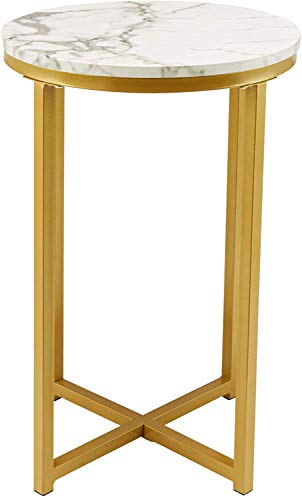 CO-Z 40cm Mesa Auxiliar con Tapa de Mármol Mesa Redonda de Mármol Blanco y Dorado para Planta, Lámpara y Café Mesa de Noche para Dormitorio, Salón y Comedor CO-Z 40cm Mesa Auxiliar con Tapa de Mármol Mesa Redonda de Mármol Blanco y Dorado para Planta, Lámpara y Café Mesa de Noche para Dormitorio, Salón y Comedor