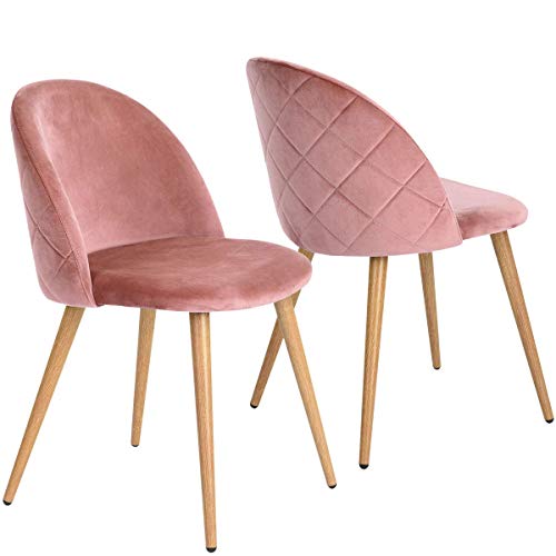 Coavas Juego de 2 Sillas Estilo Vintage Retro para Salón Tapizadas en Rosa Pastel