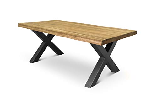 COMIFORT Mesa de Comedor - Mueble para Salon Oficina Despacho Robusto y Moderno de Roble Macizo Color Ahumado con Lado Ondulado, Patas de Acero X-Forma Grafito (160x90 cm) COMIFORT Mesa de Comedor - Mueble para Salon Oficina Despacho Robusto y Moderno de Roble Macizo Color Ahumado con Lado Ondulado, Patas de Acero X-Forma Grafito (160x90 cm)
