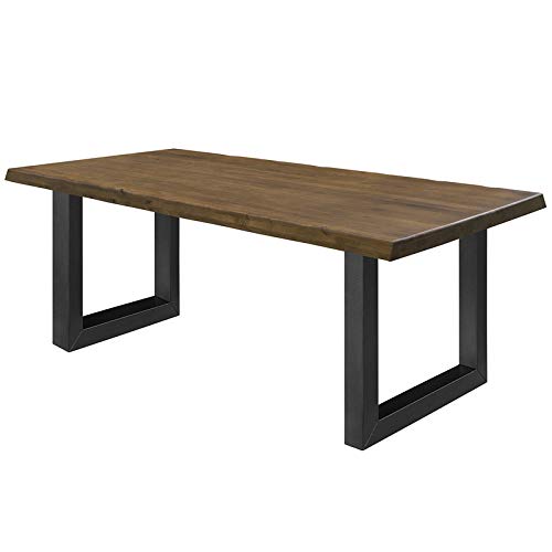 COMIFORT Mesa de Comedor - Mueble para Salon Oficina Despacho Robusto y Moderno de Roble Macizo Color Nogal con Lado Ondulado, Patas de Acero U-Forma Negras (140x90 cm)