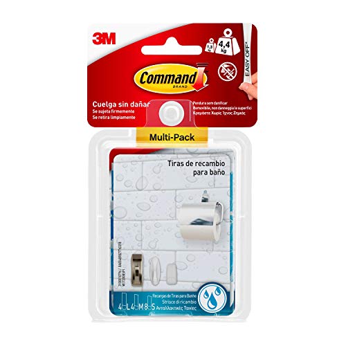 Command W17200 Pack de 16 tiras en diferentes tamaños, resistentes al agua (8 pequeña + 4 mediana + 4 grande), Blanco, 8xS + 4xM + 4xL, Set Piezas Command W17200 Pack de 16 tiras en diferentes tamaños, resistentes al agua (8 pequeña + 4 mediana + 4 grande), Blanco, 8xS + 4xM + 4xL, Set Piezas