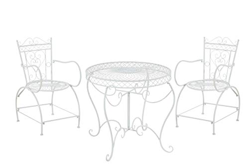 Conjunto de Muebles de Jardín Sheela I Set de 2 Sillas & 1 Mesa de Hierro I Juego de Muebles de Exterior en Estilo Rústico I Color:, Color:Blanco