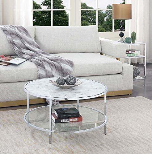 Convenience Concepts, Mesa de Centro Redonda de mármol Blanco sintético/Cristal/Cromo Dorado Coast Carrara Convenience Concepts, Mesa de Centro Redonda de mármol Blanco sintético/Cristal/Cromo Dorado Coast Carrara