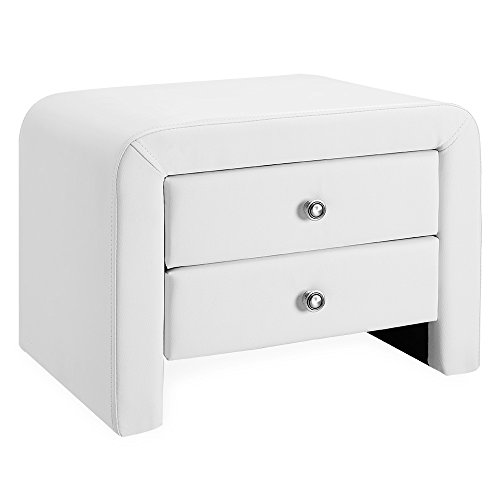 Corium Mesilla de Noche tapizada (Blanca) (50cm x 38cm x 37cm) Mesita de Noche con 2 cajones y balda - Mesa Auxiliar - Mesa Dormitorio Corium Mesilla de Noche tapizada (Blanca) (50cm x 38cm x 37cm) Mesita de Noche con 2 cajones y balda - Mesa Auxiliar - Mesa Dormitorio