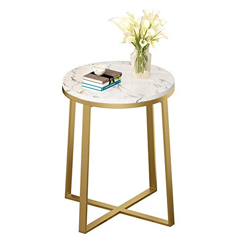 DAKEUR Mesa de Comedor Redonda de mármol Blanco Moderno, pequeña Mesa de Esquina de Hierro Forjado Dorado, Adecuada para Sala de Estar, Dormitorio, 40 x 40 x 60 cm