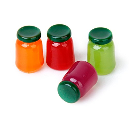 Dcolor 4 Botellas de Mermelada de Frutas de Mezcla Sabor de Alimentos Tienda de Comida 1/12 Miniaturas de casa de munecas