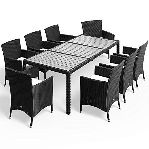 Deuba Conjunto de jardín Set de sillas y Mesa de poliratán Tablero de WPC 8 Sillas apilables con Cojines Muebles Exterior Deuba Conjunto de jardín Set de sillas y Mesa de poliratán Tablero de WPC 8 Sillas apilables con Cojines Muebles Exterior