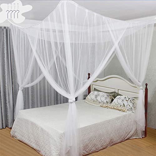 Digead Mosquitera Cama , Universal Mosquitera para Cama - Cama Infantil /Mosquitera Cama Grande , Mosquitera de 4 puertas - Apto para la mayoría de los tipos de cama - Blanco