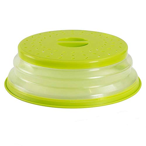 Diker Funda Plegable para microondas Plegable Tapa de Salpicaduras de microondas 10,5pulgadas Libre de BPA y no tóxico para Alimentos (Verde)