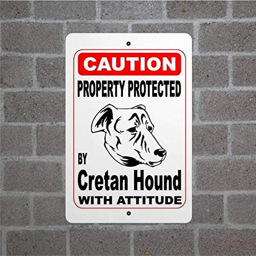 Divertido cartel de arte para pared, propiedad protegida por Cretan Hound Guard perro advertencia valla raza cartel vintage para patio decoración del hogar