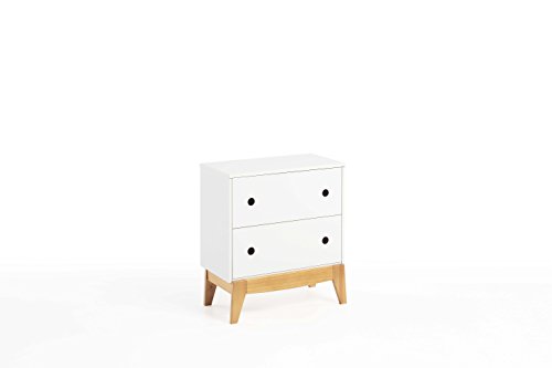 Dogar Mesita de 2 Cajones, Estilo Nórdico, Blanco Lacado y Roble, Individual, 49x36x11 cm Dogar Mesita de 2 Cajones, Estilo Nórdico, Blanco Lacado y Roble, Individual, 49x36x11 cm