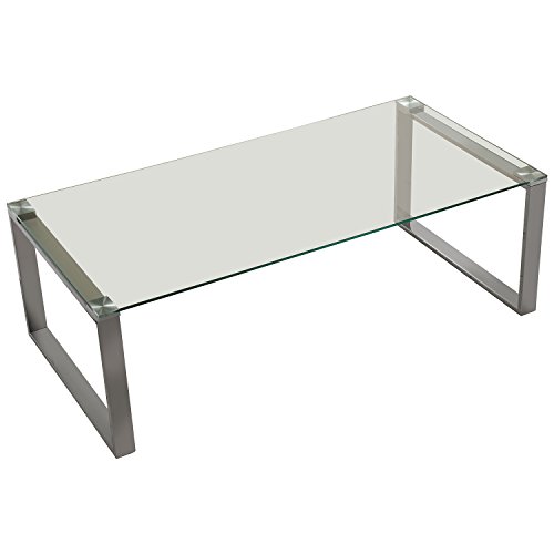 DONREGALOWEB Mesa de Centro con Patas de Acero Inoxidable y Tablero de Cristal Transparente 120x60x40cm